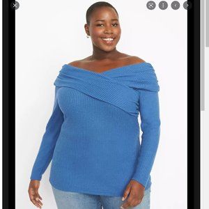 Lane Bryant Cobalt Blue Off-The-Shoulder Waffle Knit Top, Sz 26/28